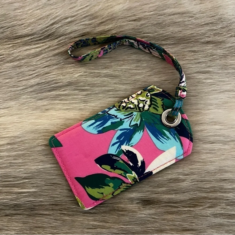 New VERA BRADLEY Tropical Paradise Luggage Tag ID Window Pink Green Floral